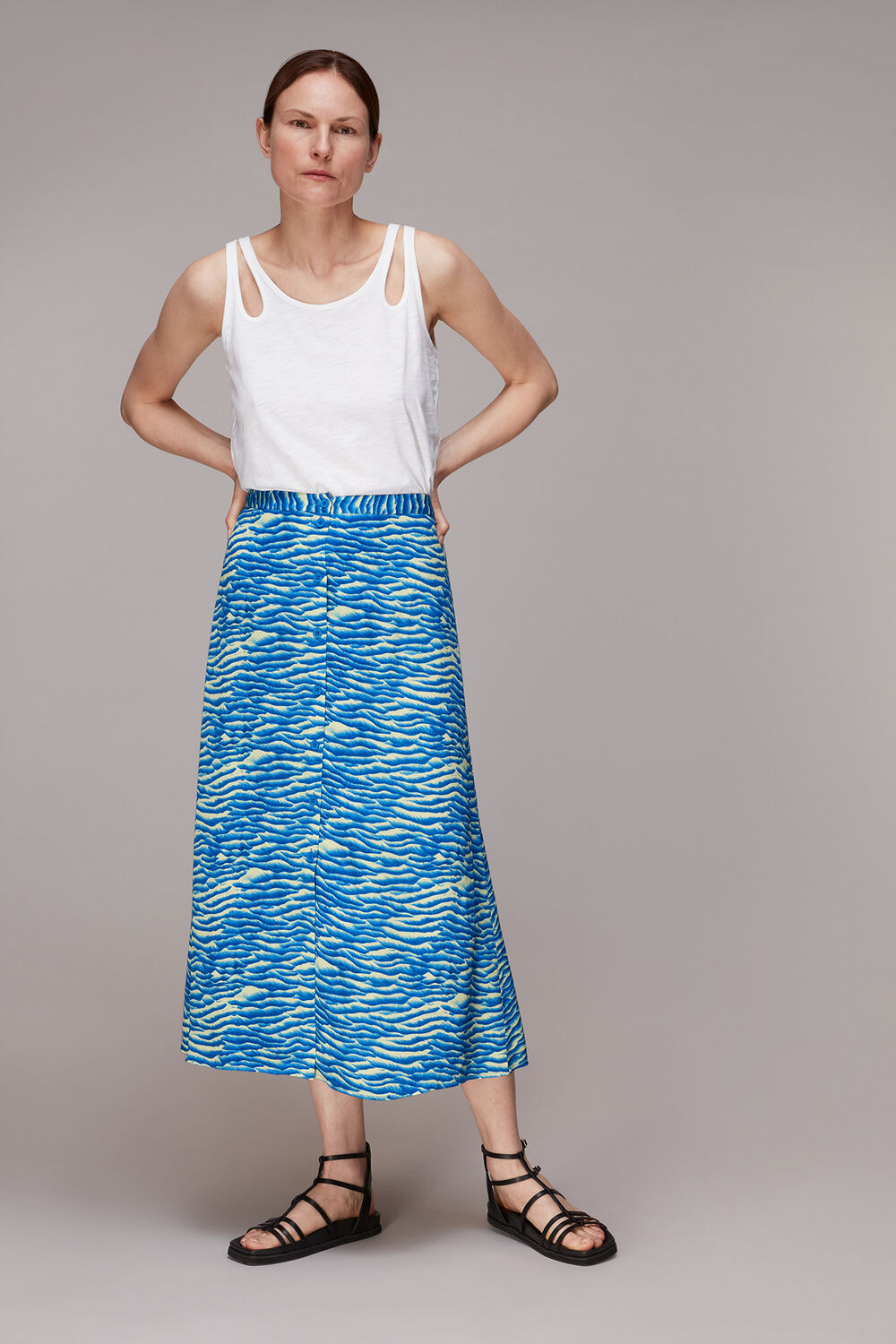 Blue Seafoam Button Front Skirt
