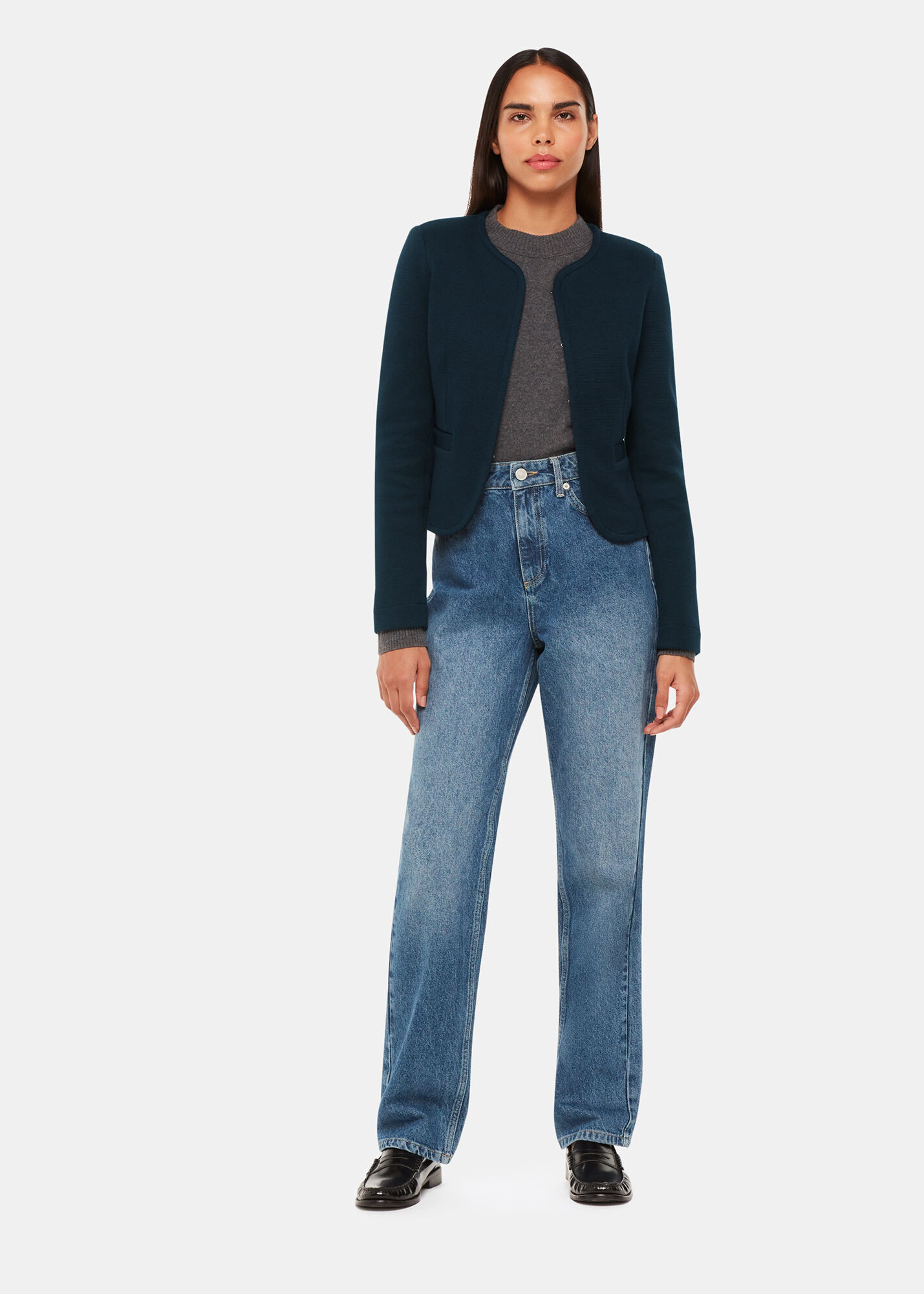 Navy Collarless Jersey Jacket WHISTLES