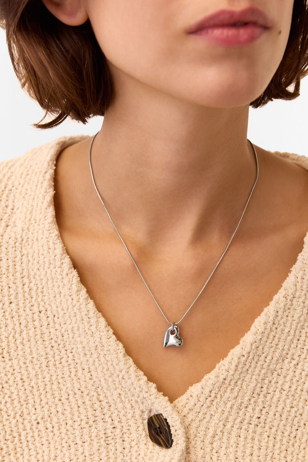 Silver Curved Heart Chain Necklace