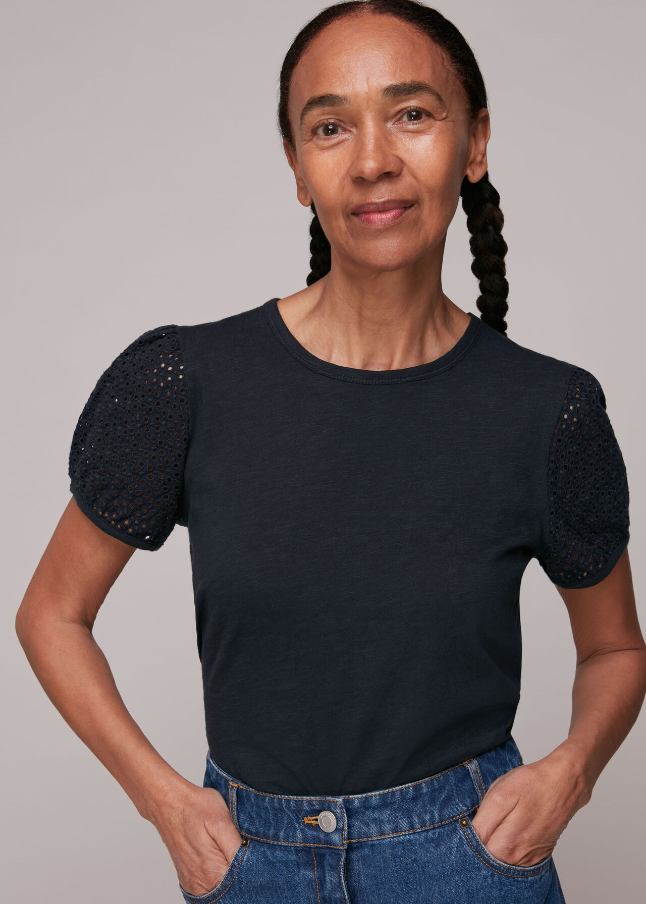 Whistles Broderie Puff Sleeve T-Shirt Whistles Broderie Puff Sleeve T-Shirt