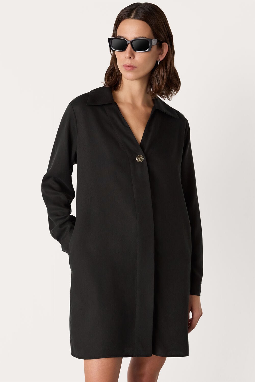 Black Collared Button Short Dress