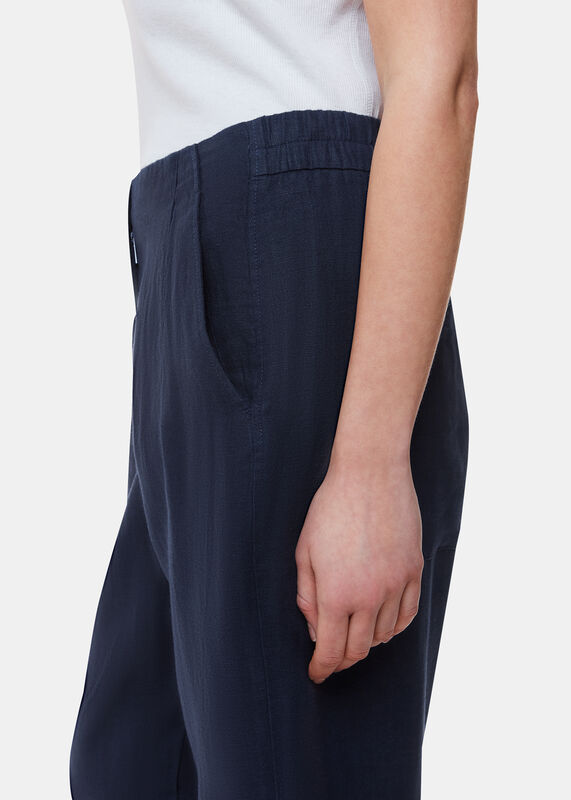 Navy Petite Linen Barrel Leg Trouser