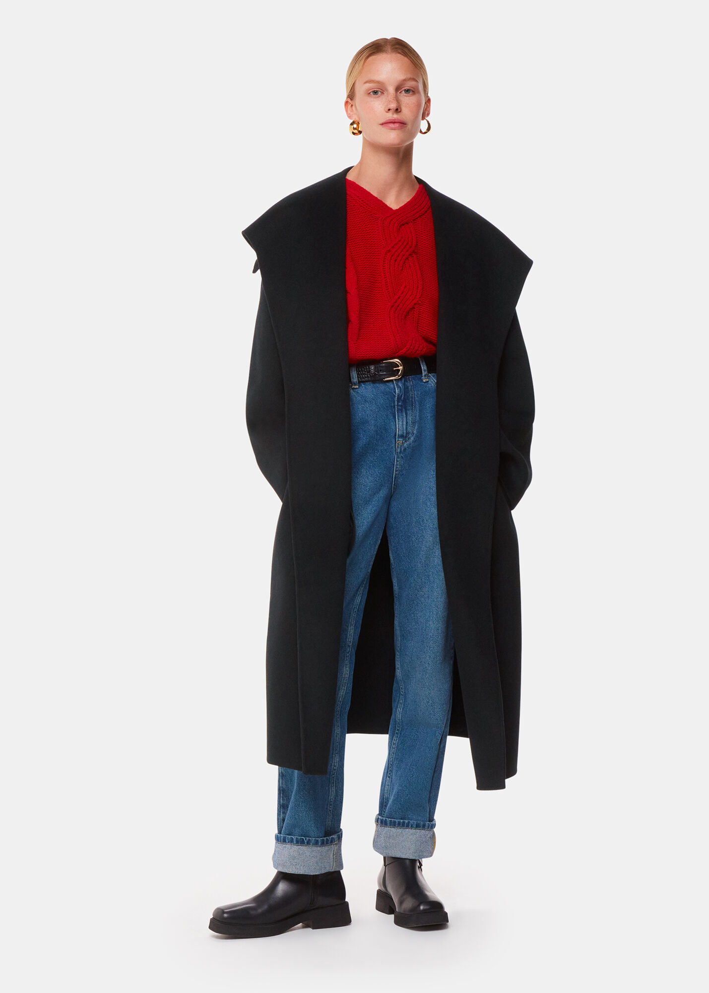 Black Cosima Double Face Collar Coat | WHISTLES | Whistles US |