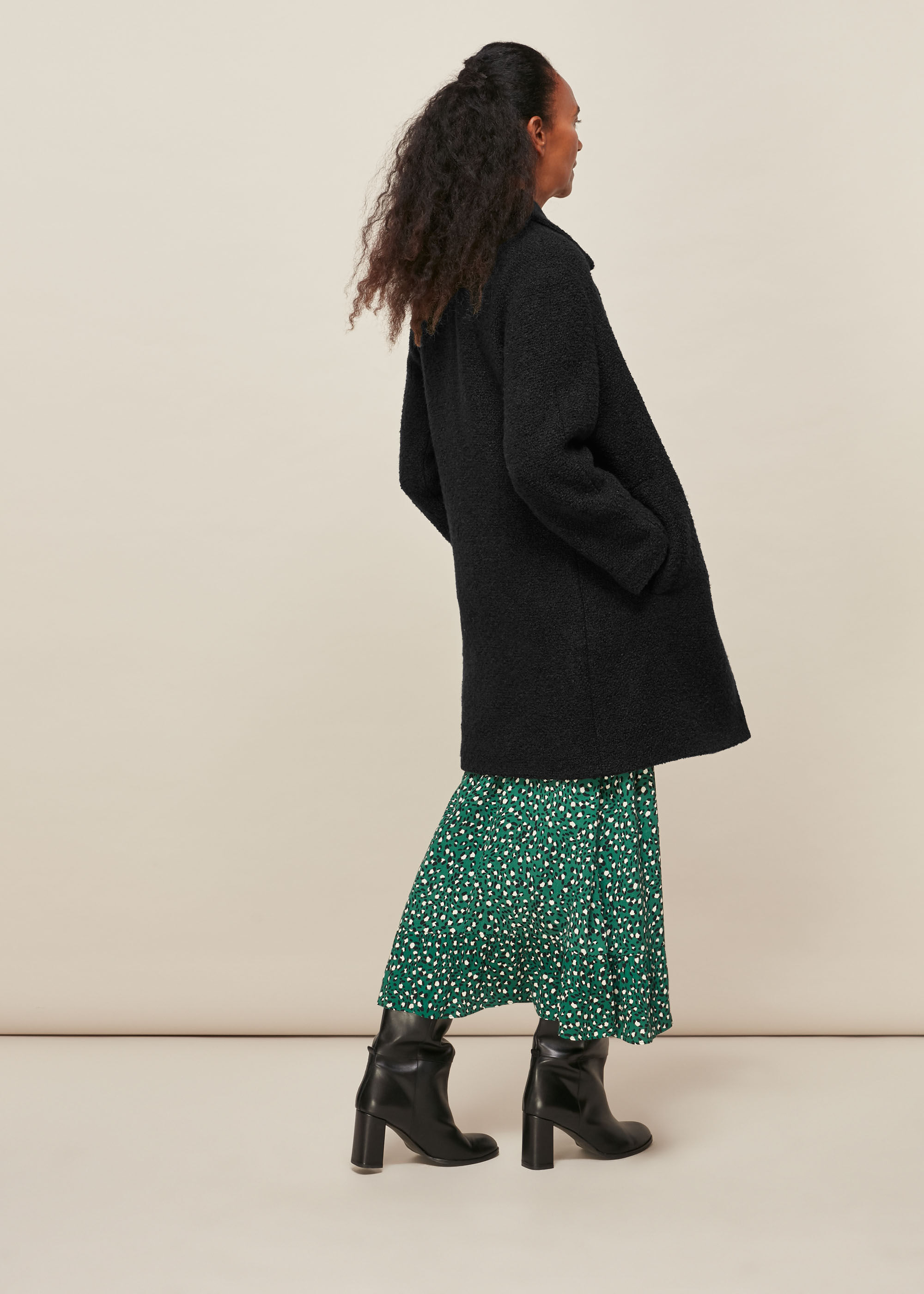 Black Boucle Double Breasted Coat | WHISTLES | Whistles US |