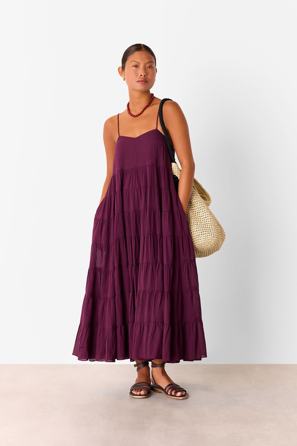 Plum Petite Cotton Tiered Maxi Sun Dress