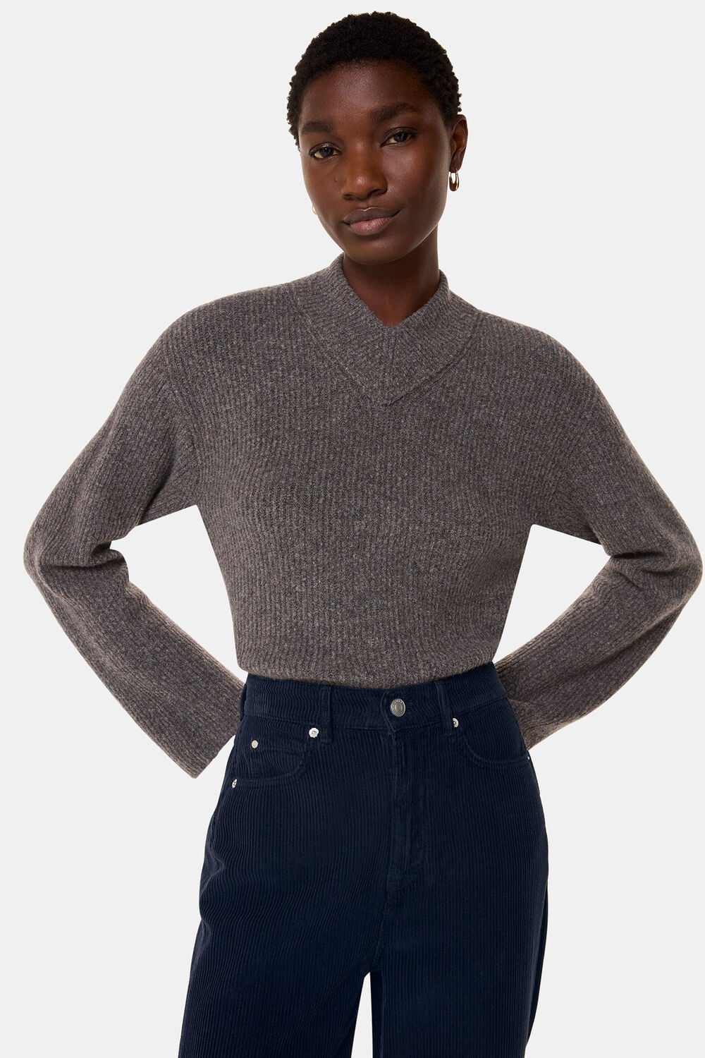 Navy High Waist Cord Barrel Jean