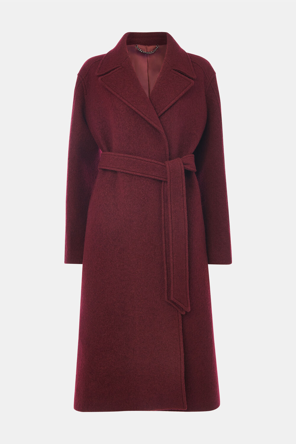 Burgundy Long Belted Wool Coat