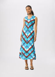 Petite Checked V Neck Textured Dress