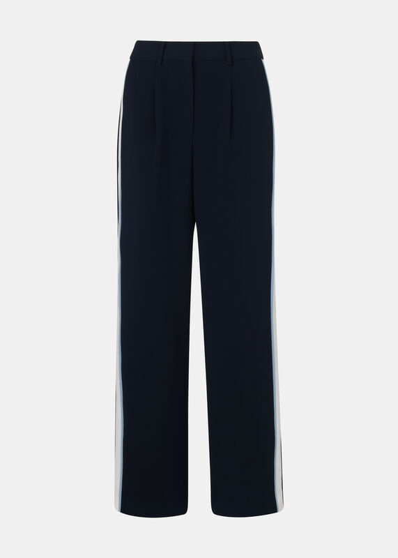 Blue Petite Crepe Side Stripe Pants 