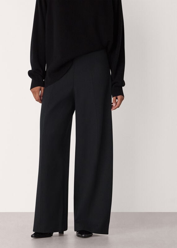 Black Petite Ponte Wide Leg Trouser