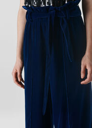 Tie Waist Velvet Trouser Blue