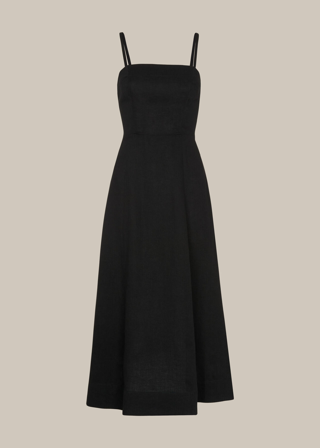Linen Tie Front Strappy Dress Black