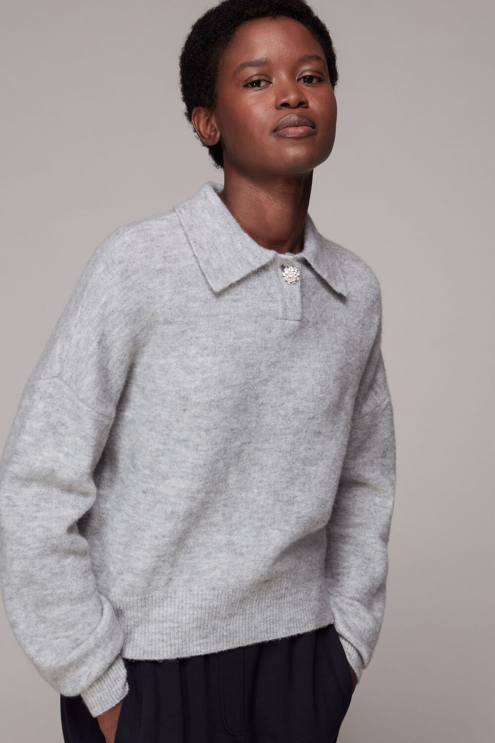 Jewel Button Collar Sweater