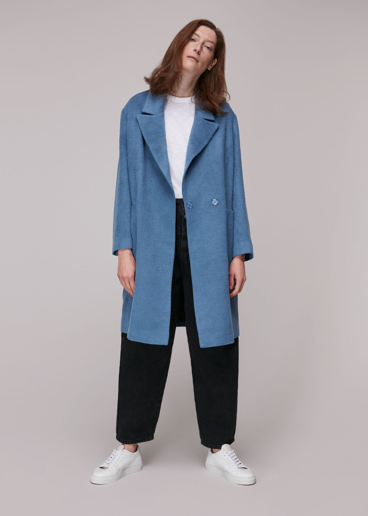 Blue Lana Drawn Cocoon Coat WHISTLES Whistles US