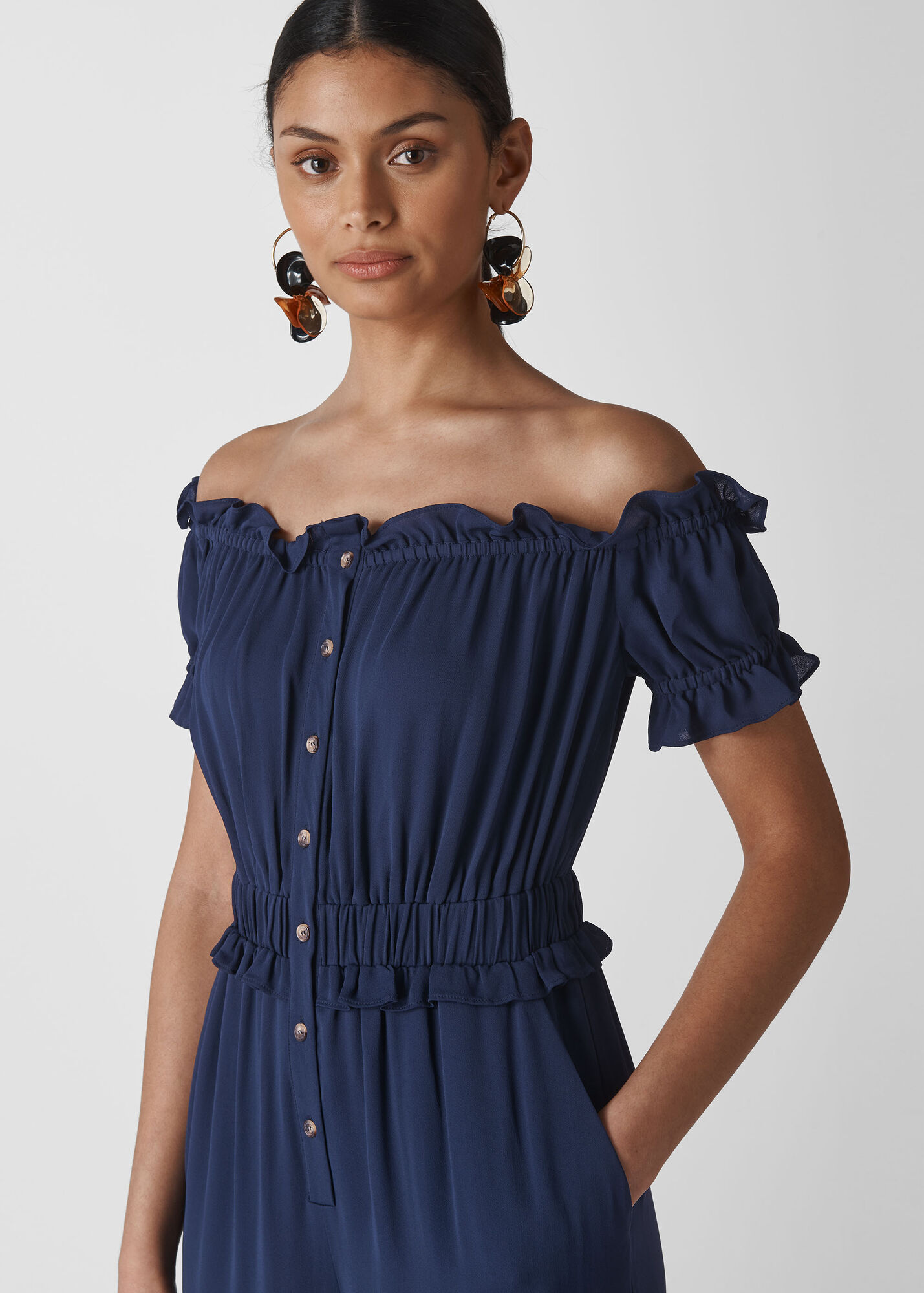 Navy Rosalia Bardot Jumpsuit WHISTLES Whistles UK