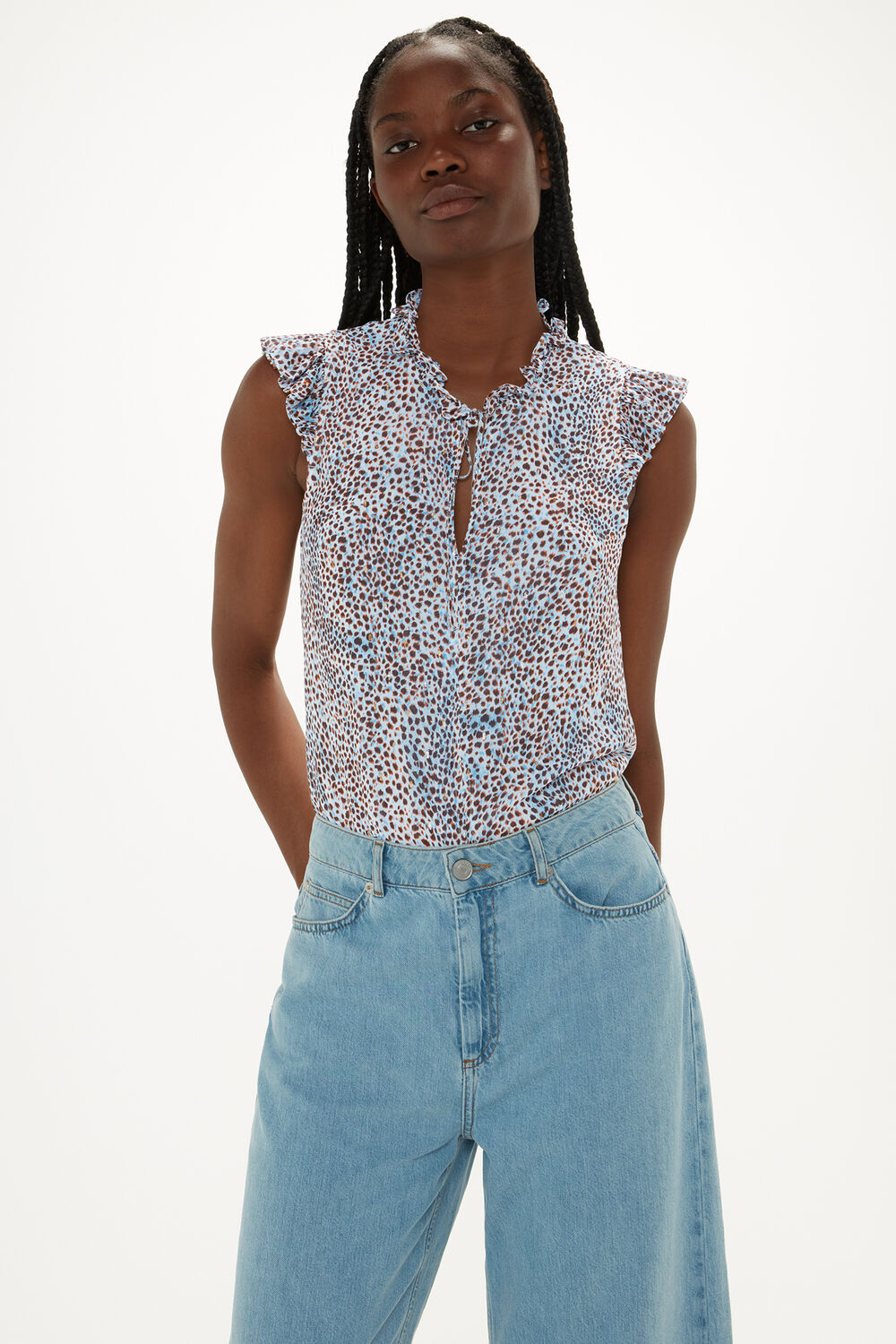 Multicolour Ink Spot Frill Blouse