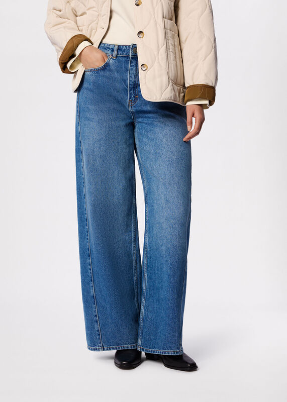 Light Wash Panel Detail Wide Leg Jean