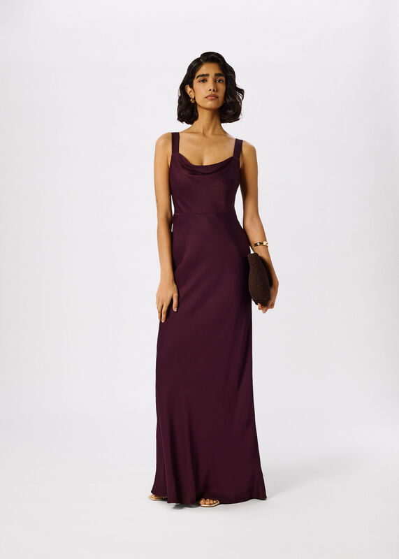 Chocolate Thea Cowl Satin Maxi Dress