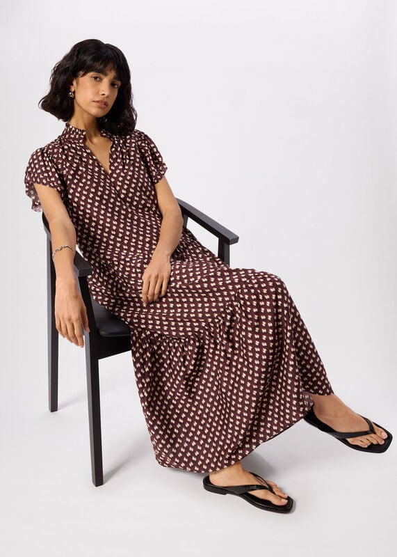 Brown Ikat Spot Midi Dress