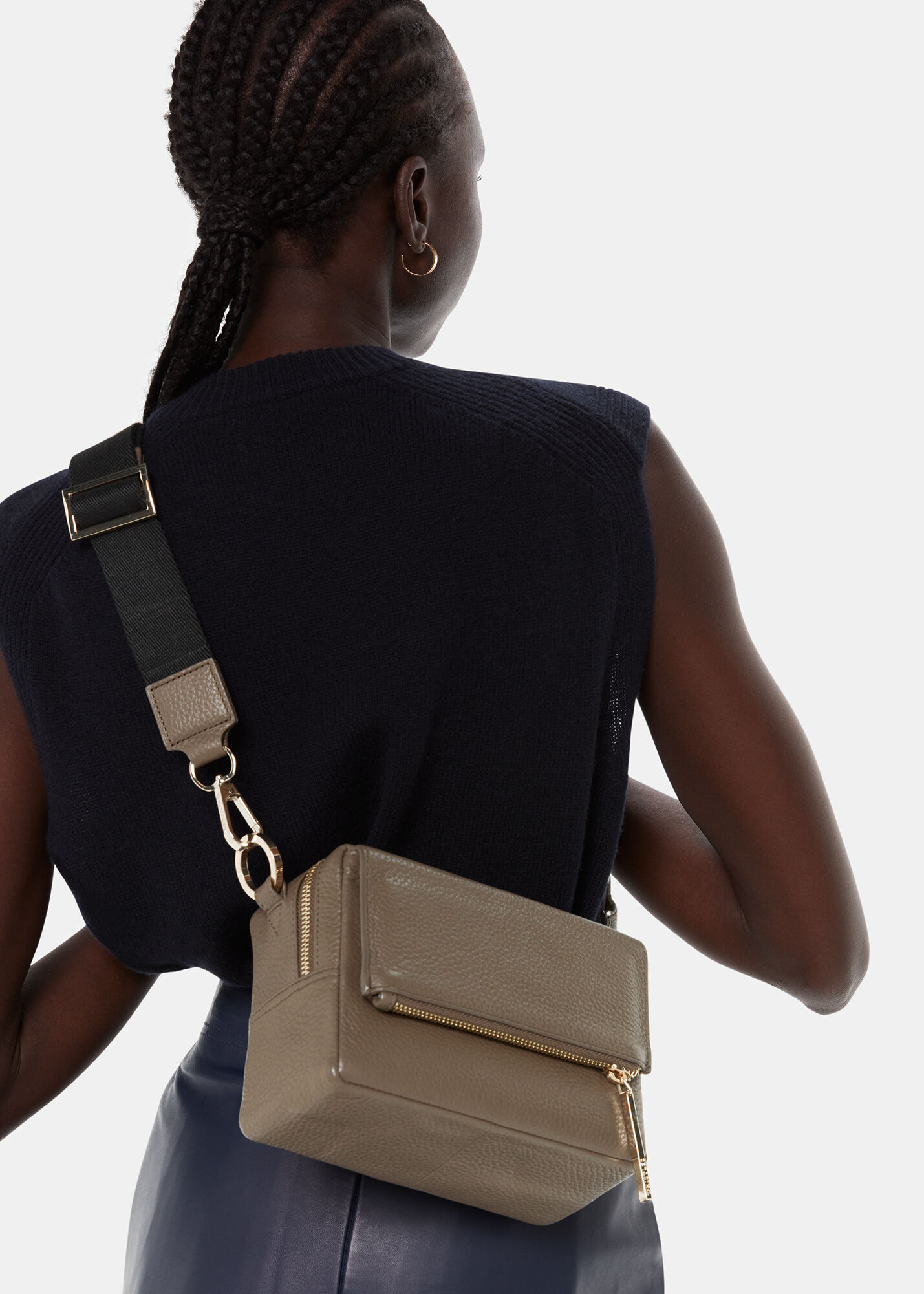 Bibi Khaki Leather Crossbody Bag With Strap | Whistles