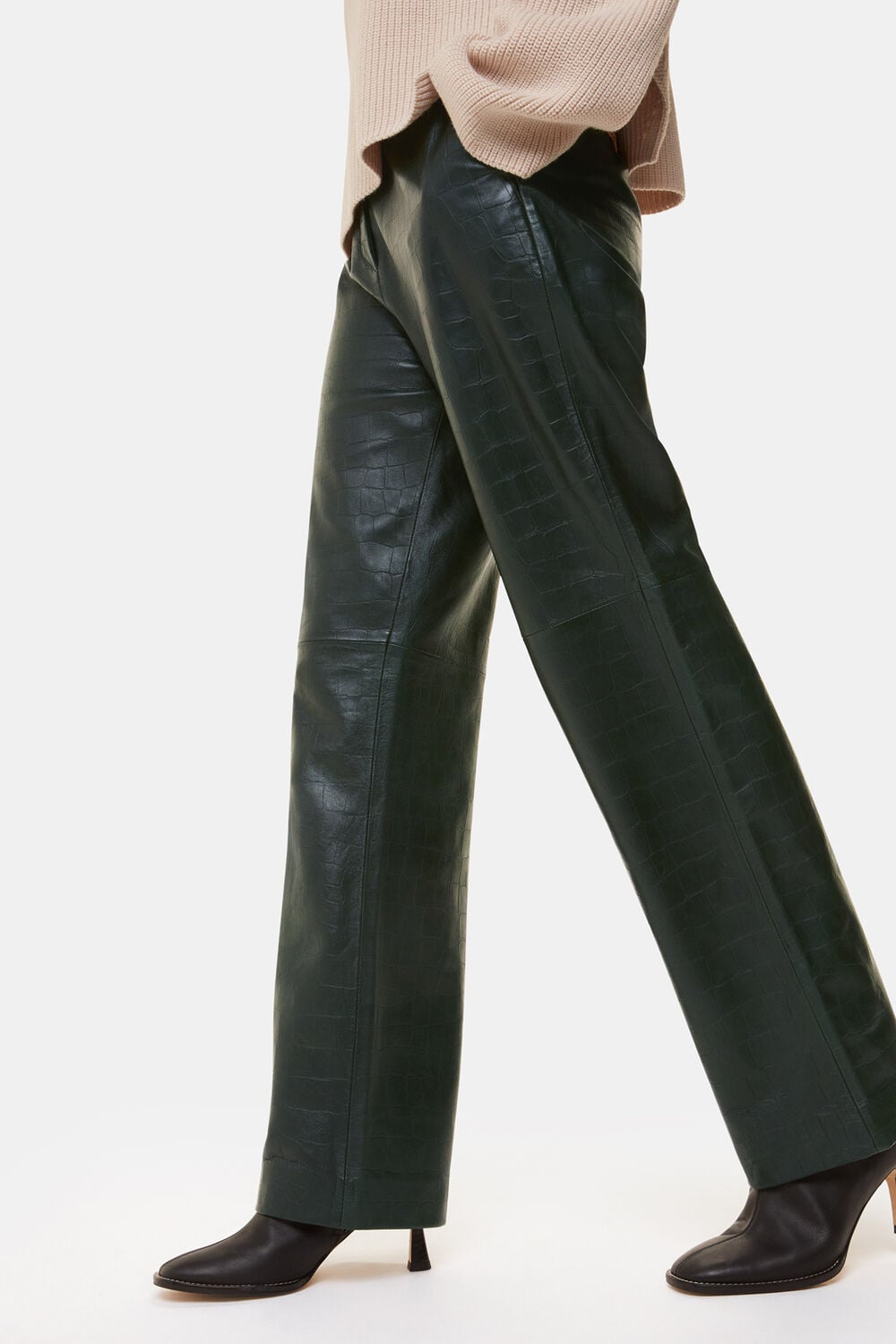 Dark Green Delia Croc Leather Pants&nbsp;