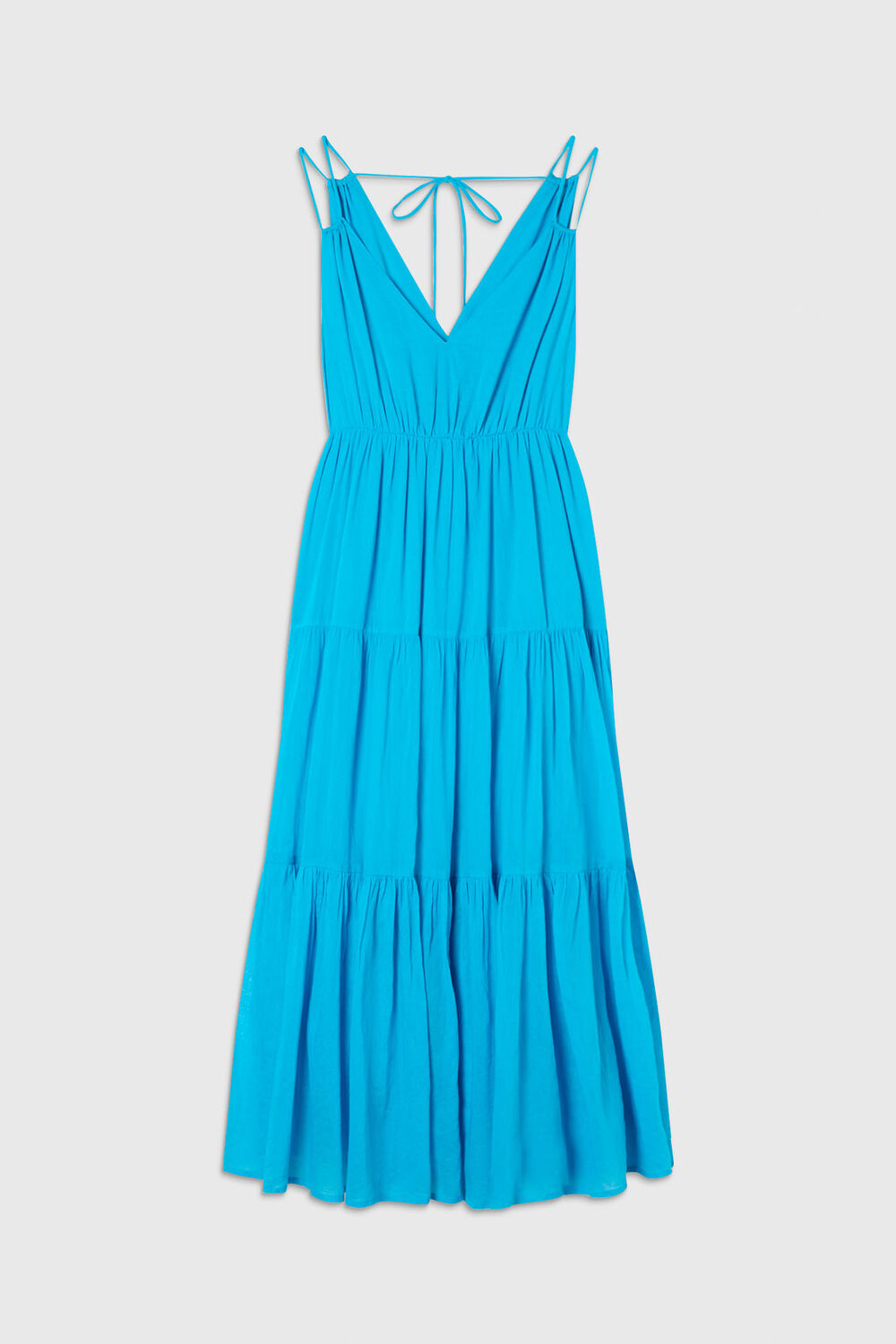 Turquoise Cotton Maxi V Neck Sundress