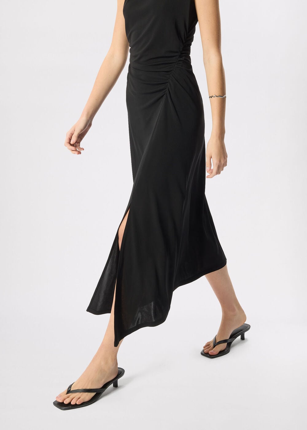Ruched Cowl Neck Jersey Dress