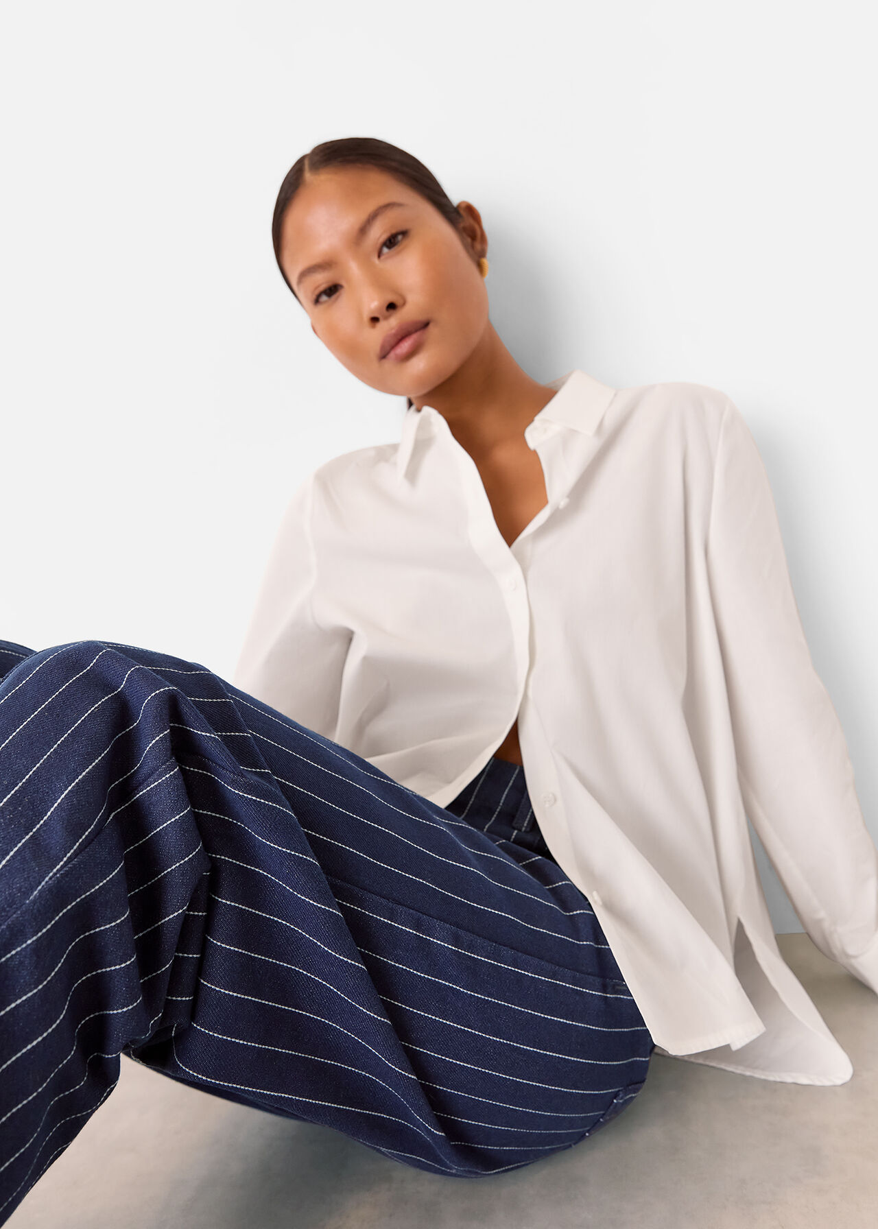 Petite Pinstripe Barrel Leg Jean