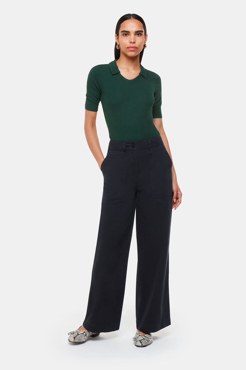 Dark Green Lucie Ribbed Collar Polo