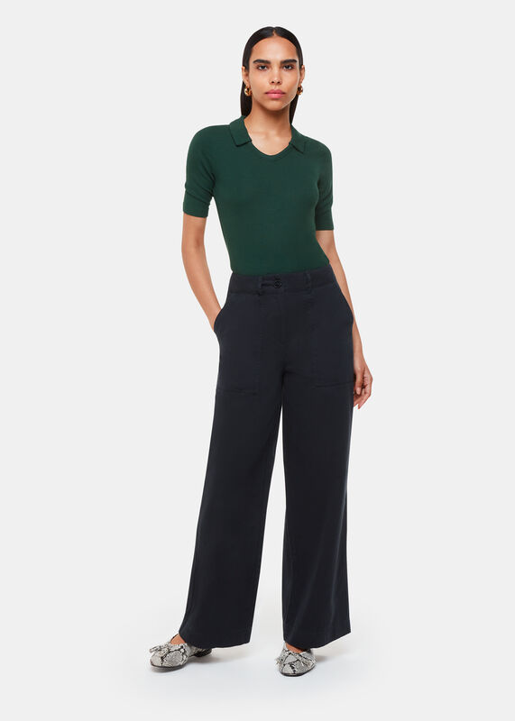 Dark Green Lucie Ribbed Collar Polo