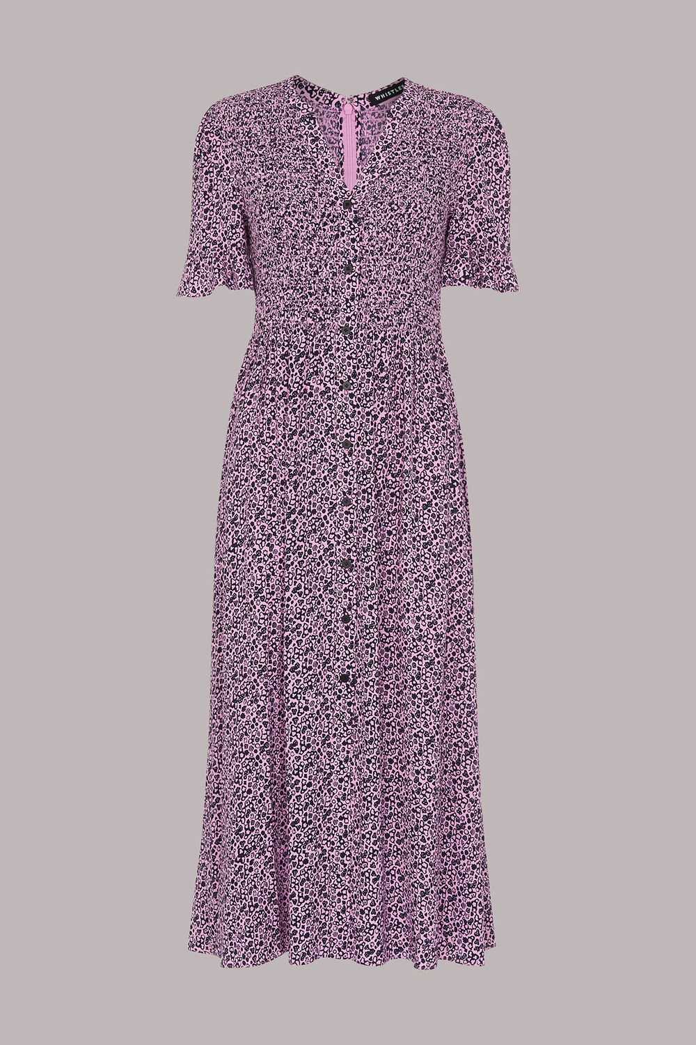 Pink Aria Flower Stamp Midi Dress