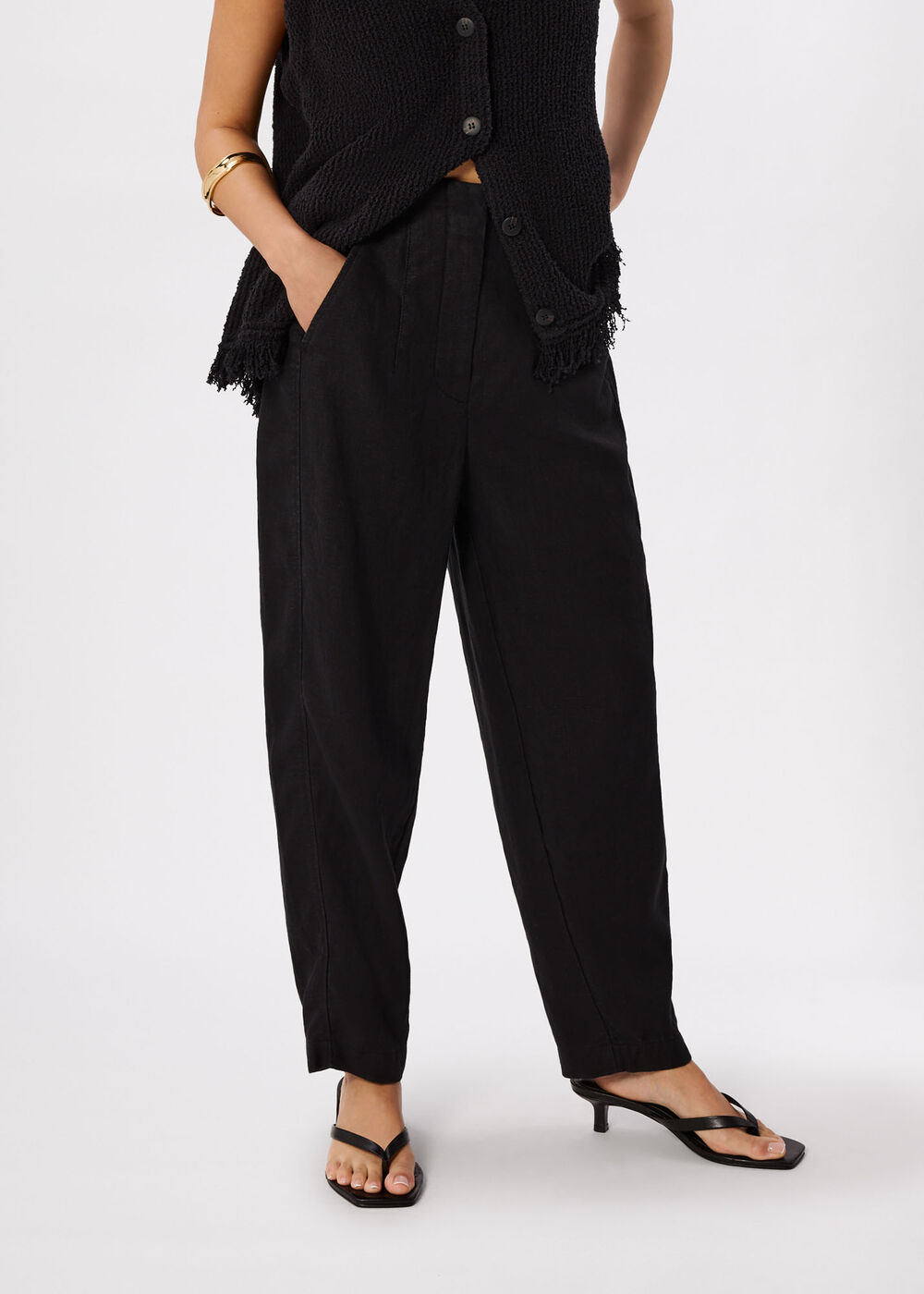 Petite Linen Barrel Leg Trouser