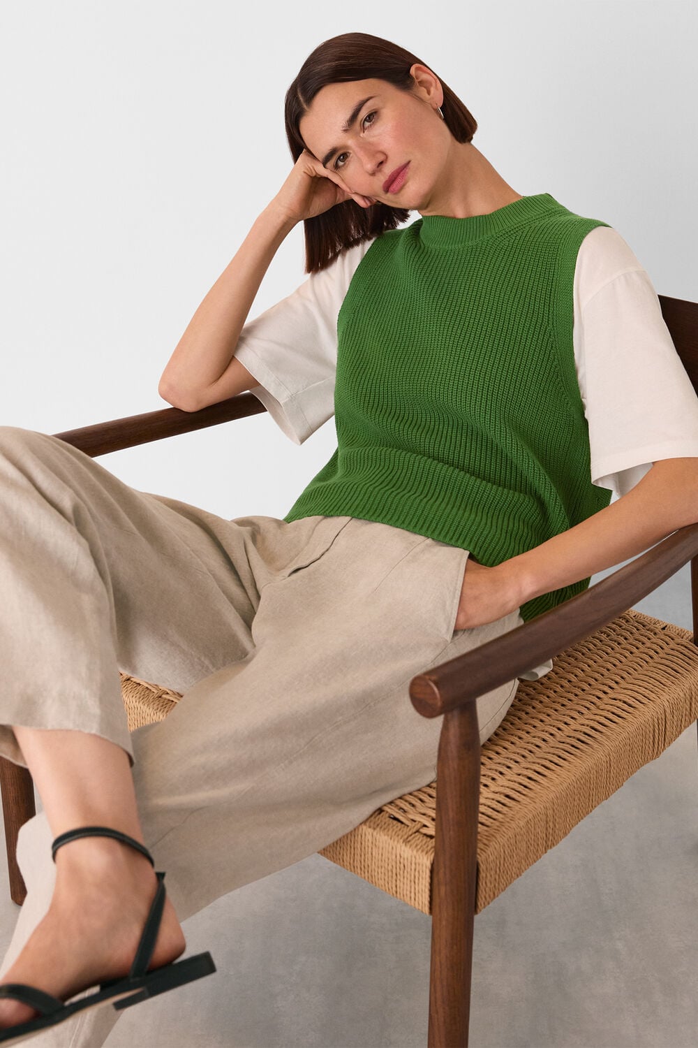 Green Cotton Back Detail Ribbed Tank