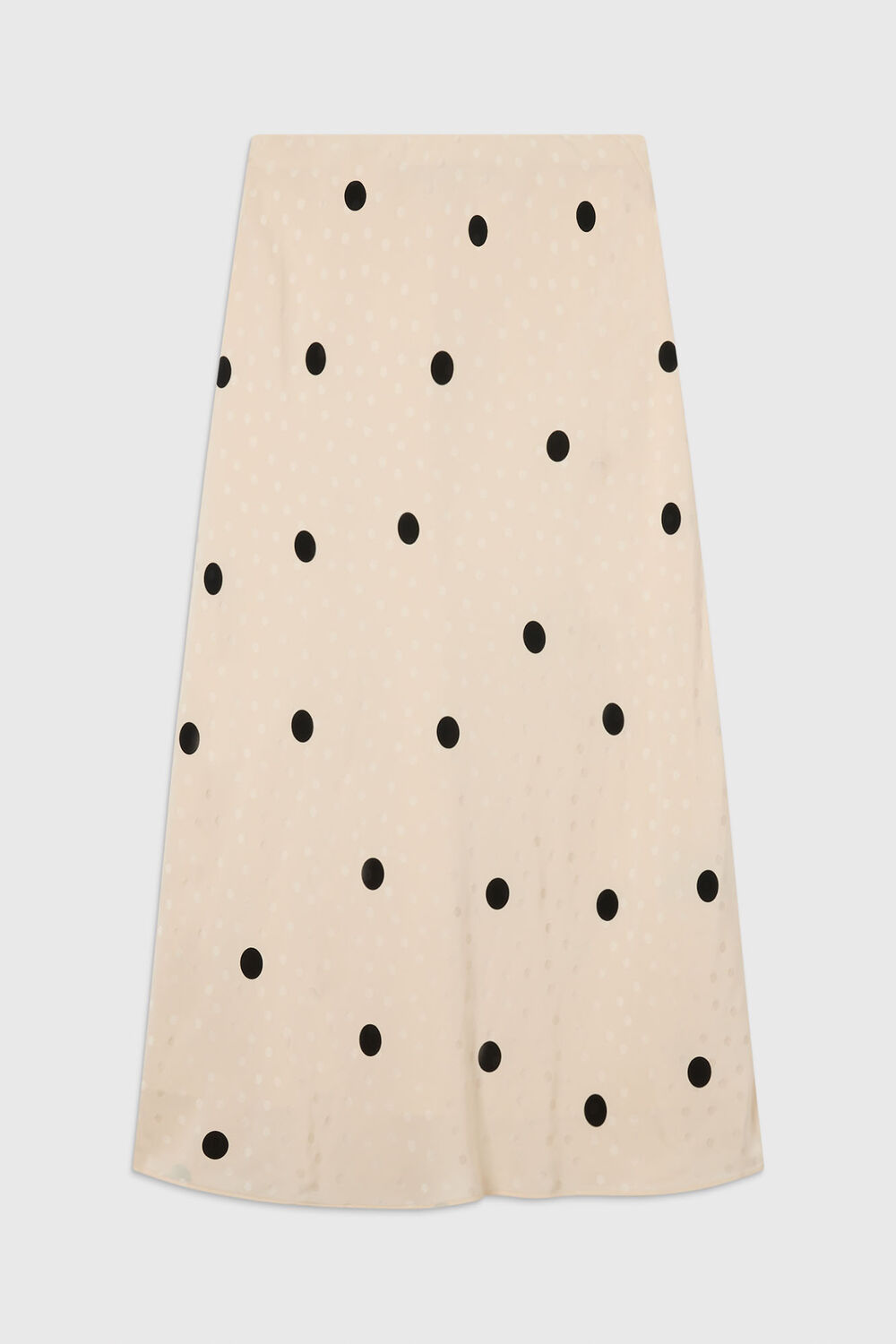 Cream Jacquard Spot Satin Midi Skirt