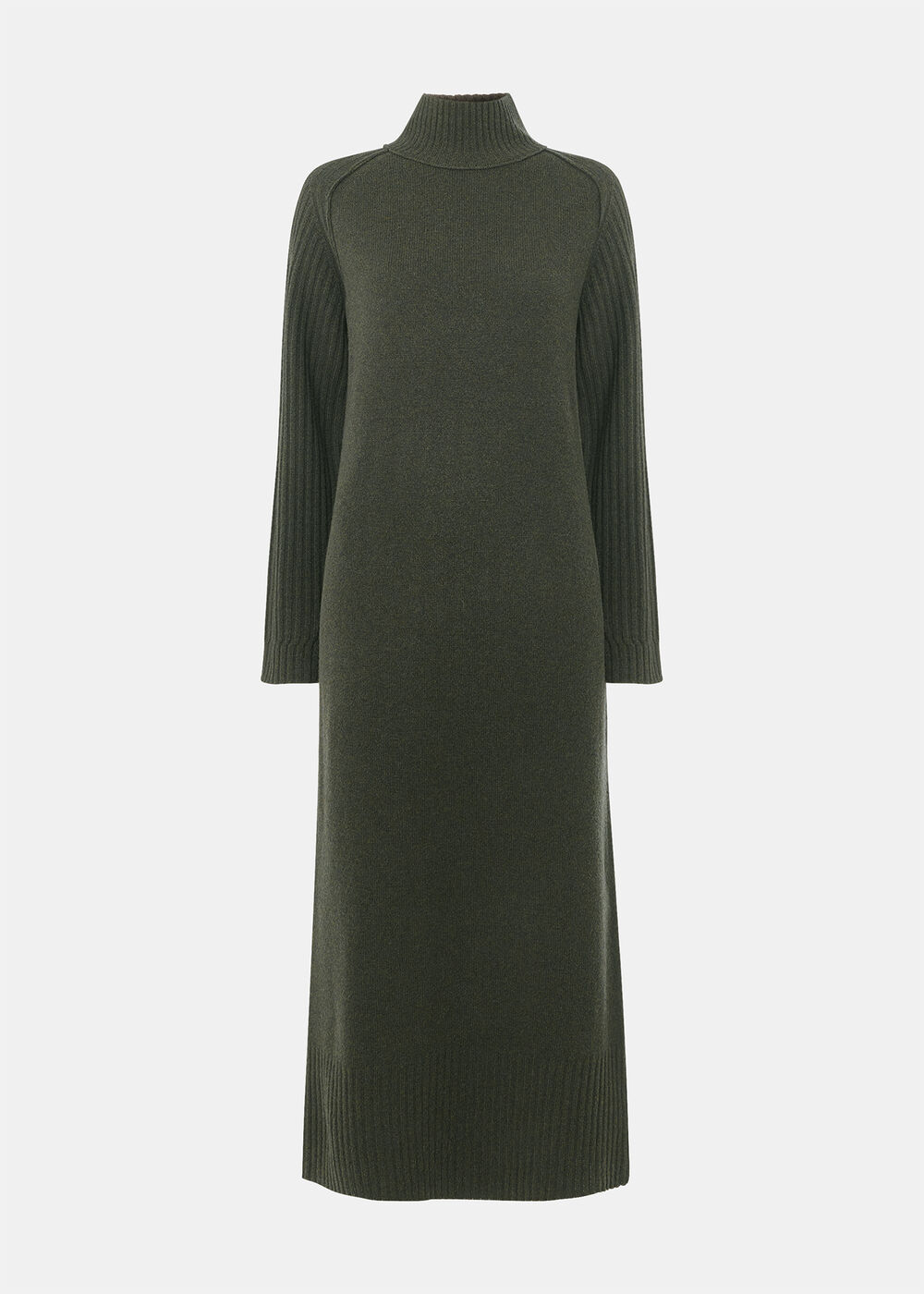 Funnel Neck Wool Midi Dress