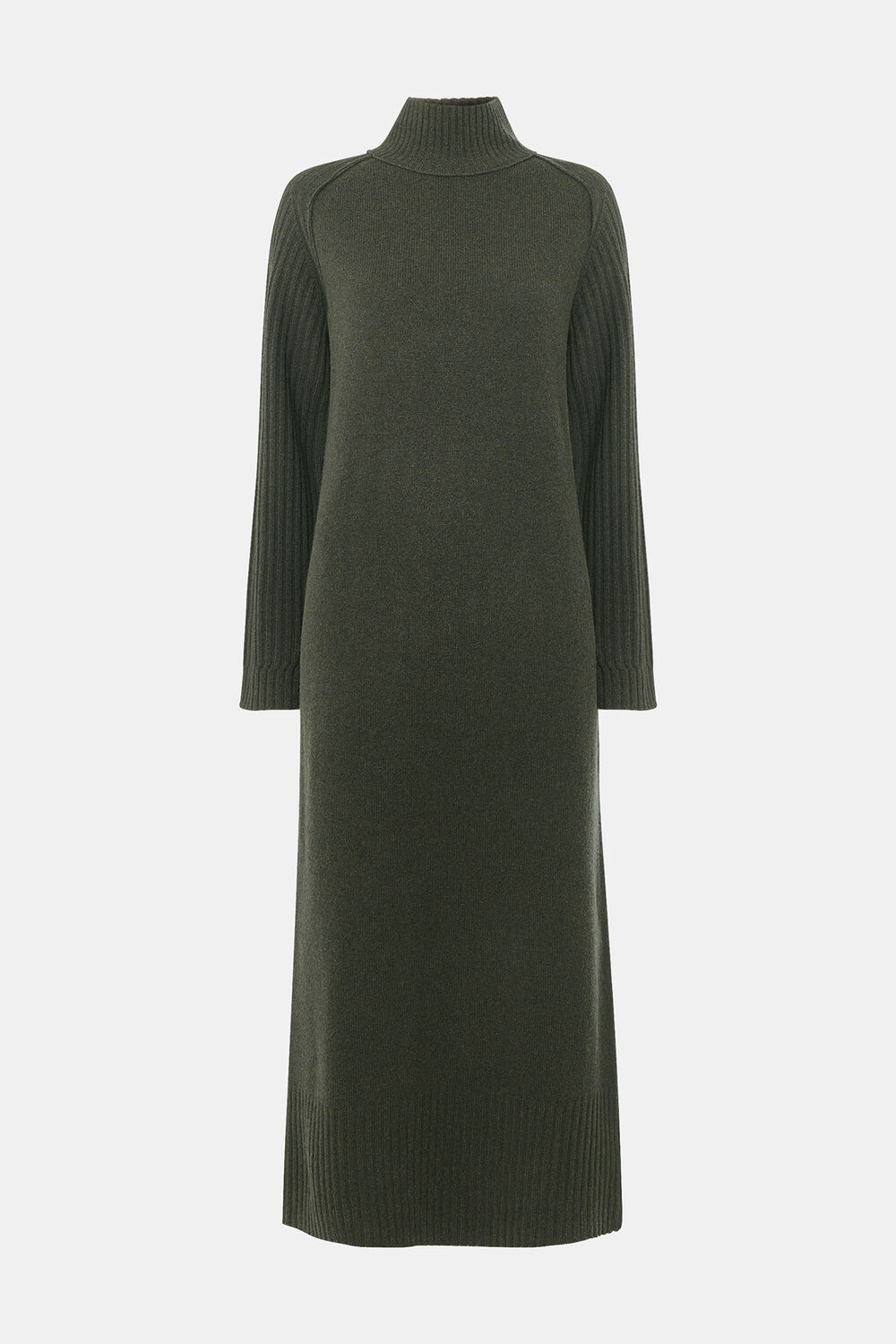 Funnel Neck Wool Midi Dress