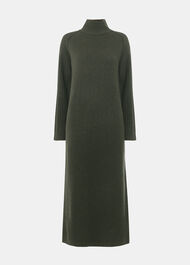 Funnel Neck Wool Midi Dress