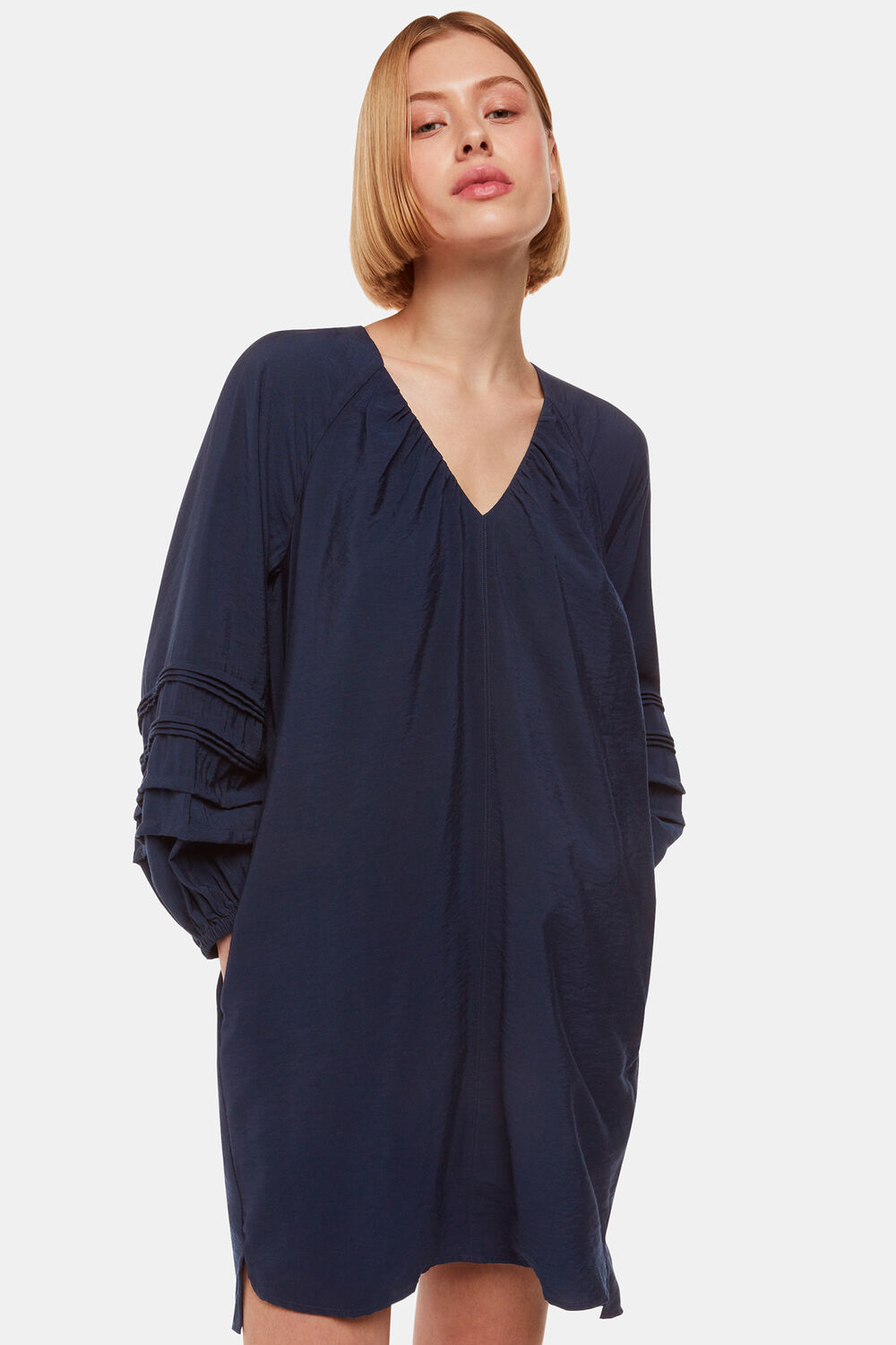 Navy Grace V Neck Dress