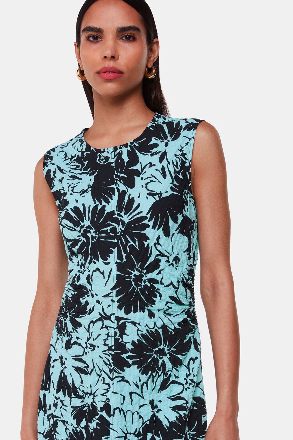 Blue Pansy Print Textured Dress