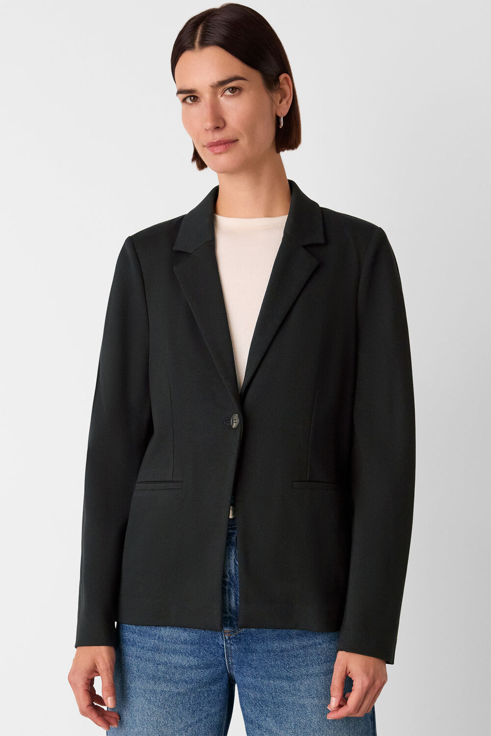Black Textured Ponte Stretch Blazer