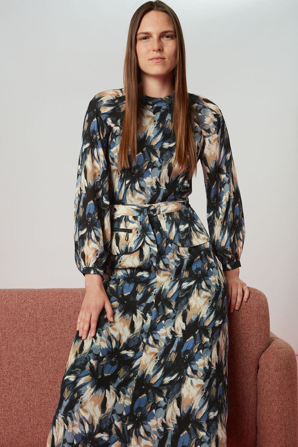 Storm Floral Silk Belted Dress