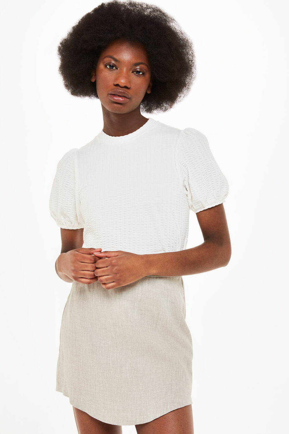 White Texture Puff Sleeve Top