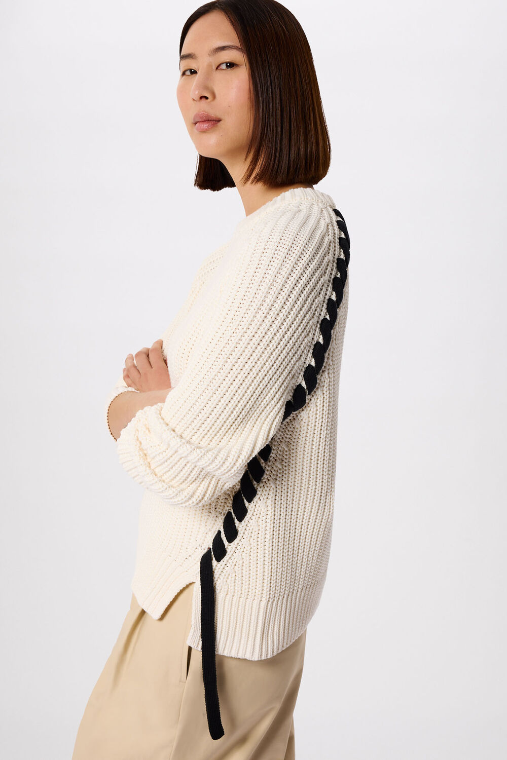 Ivory Lacing detail Crew Jumper