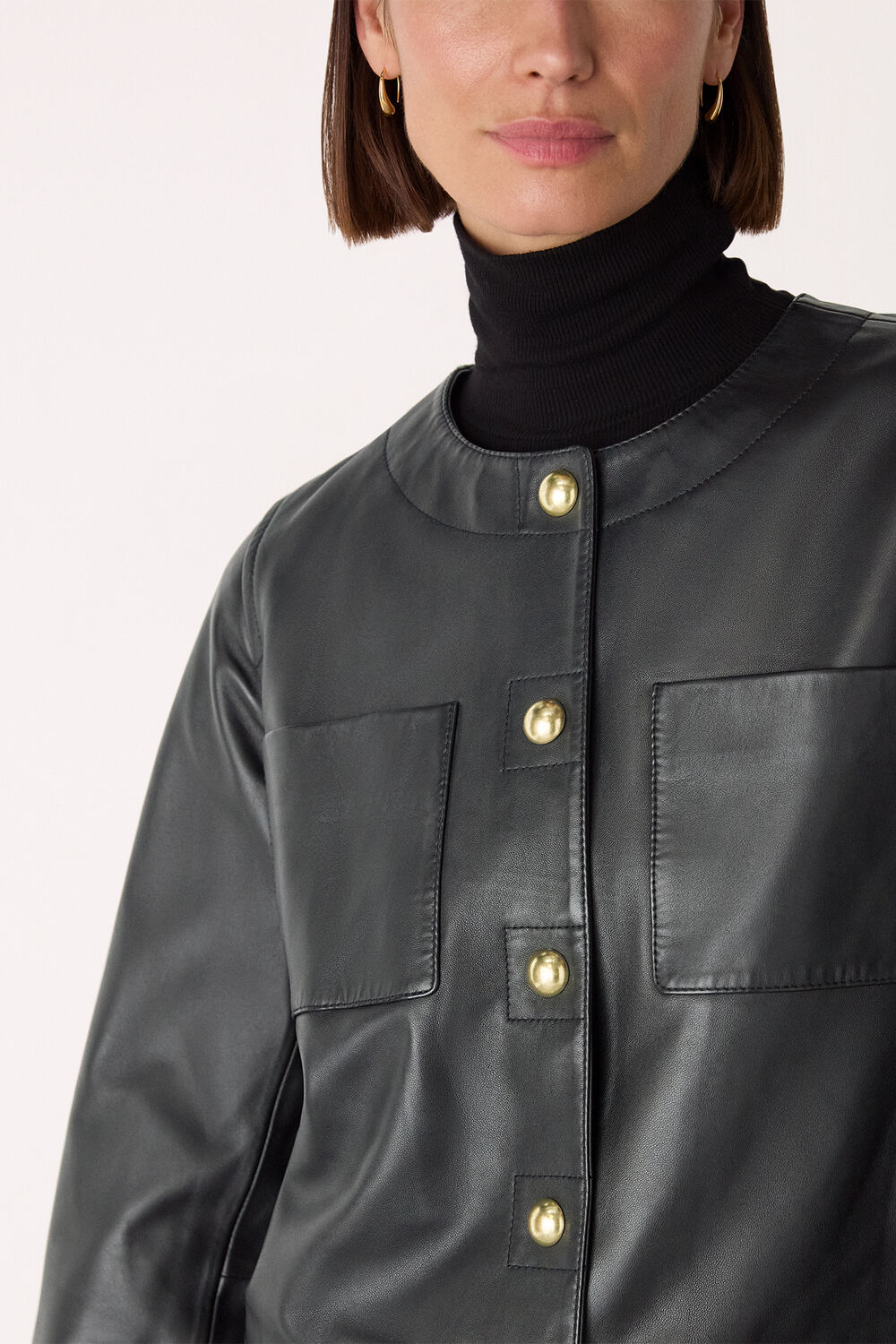 Collarless Leather Jacket