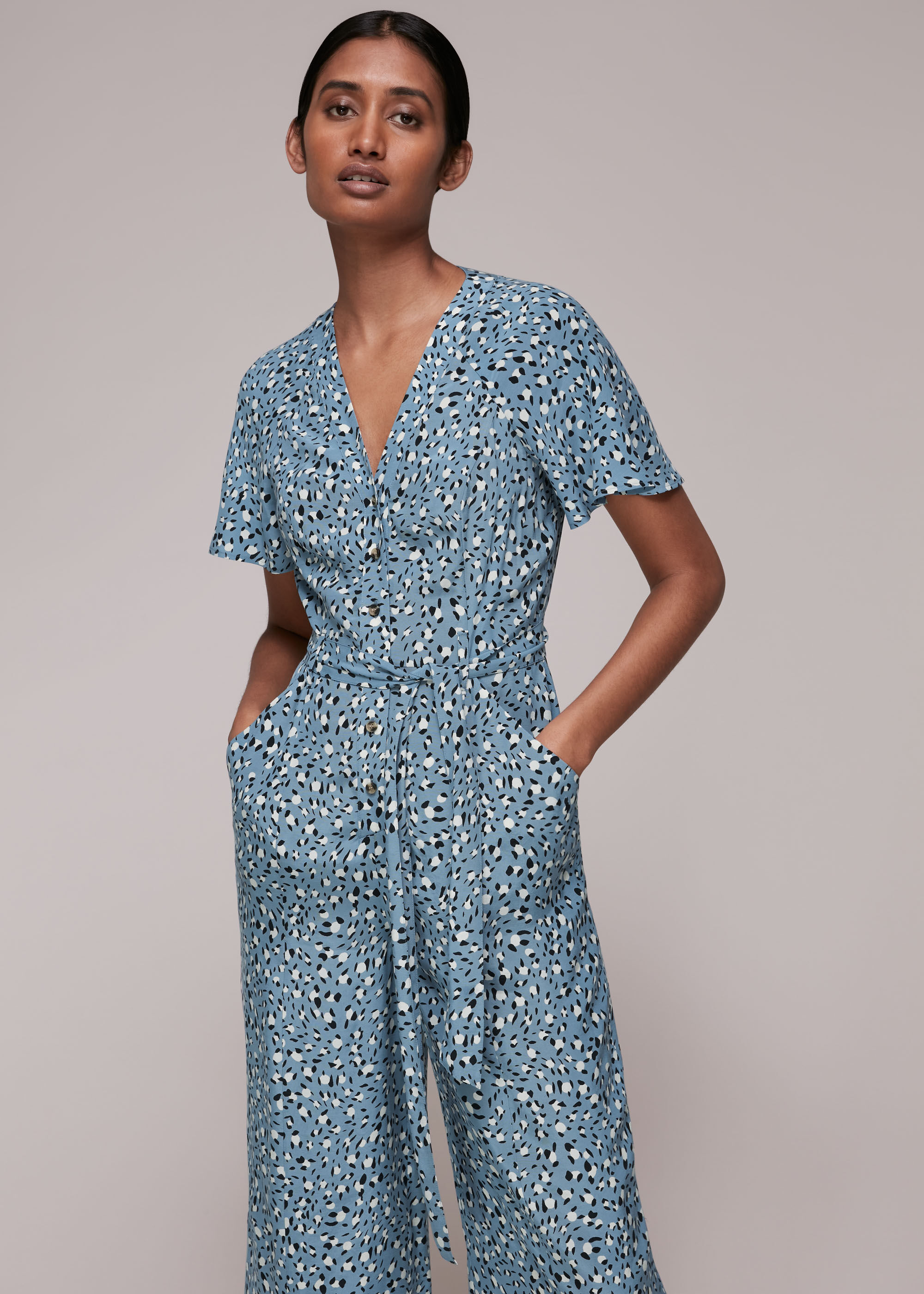Blue leopard jumpsuit discount