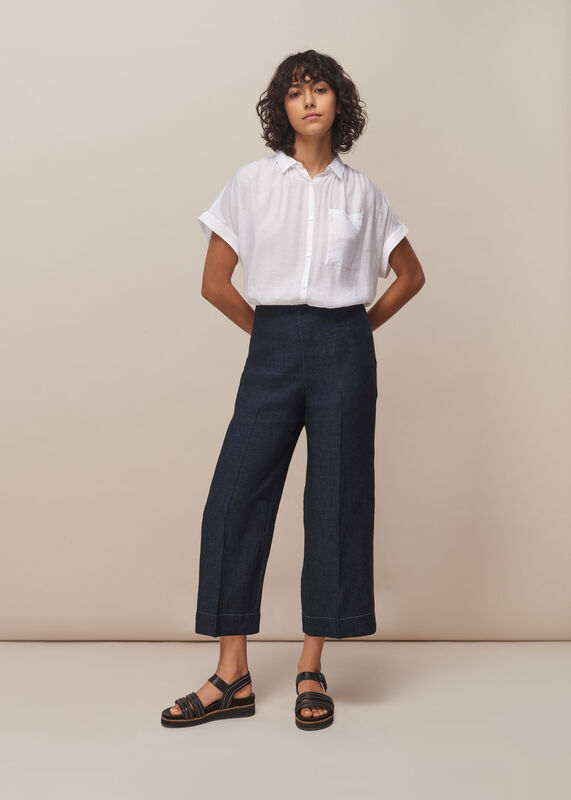 Indigo Linen Cropped Trouser