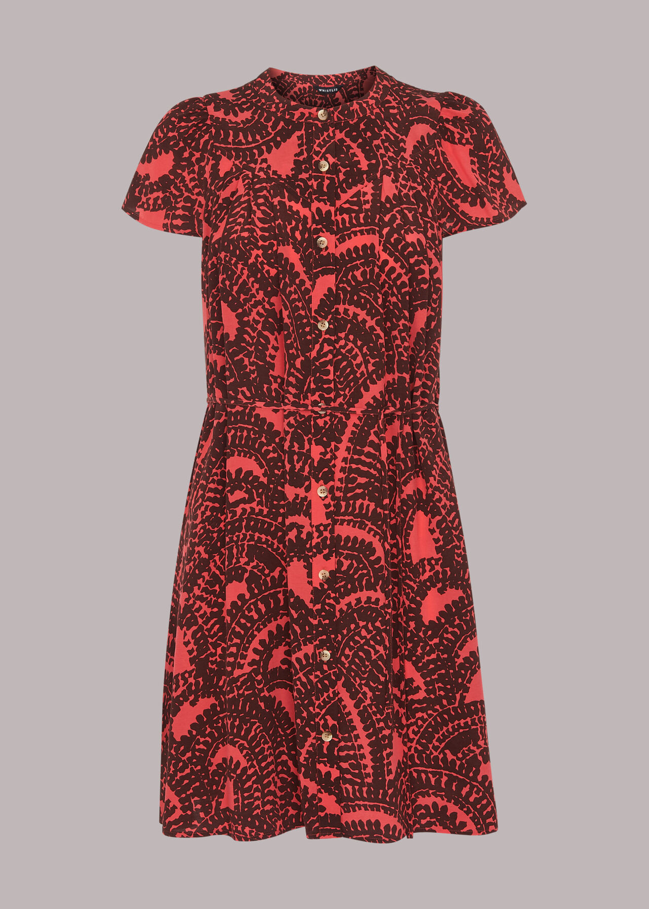 Red/Multi Scallop Print Trapeze Dress | WHISTLES