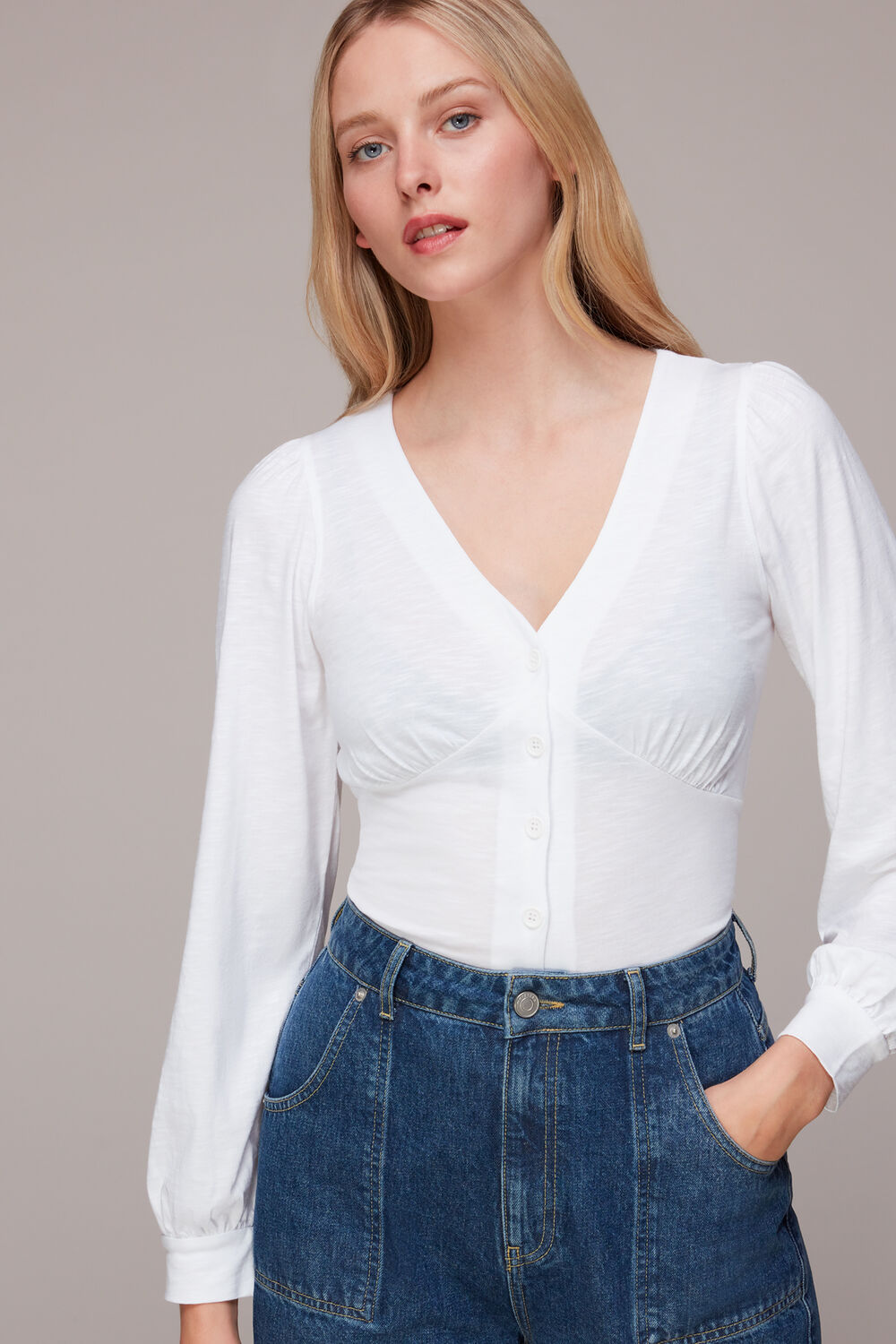 Amber V neck Button Top