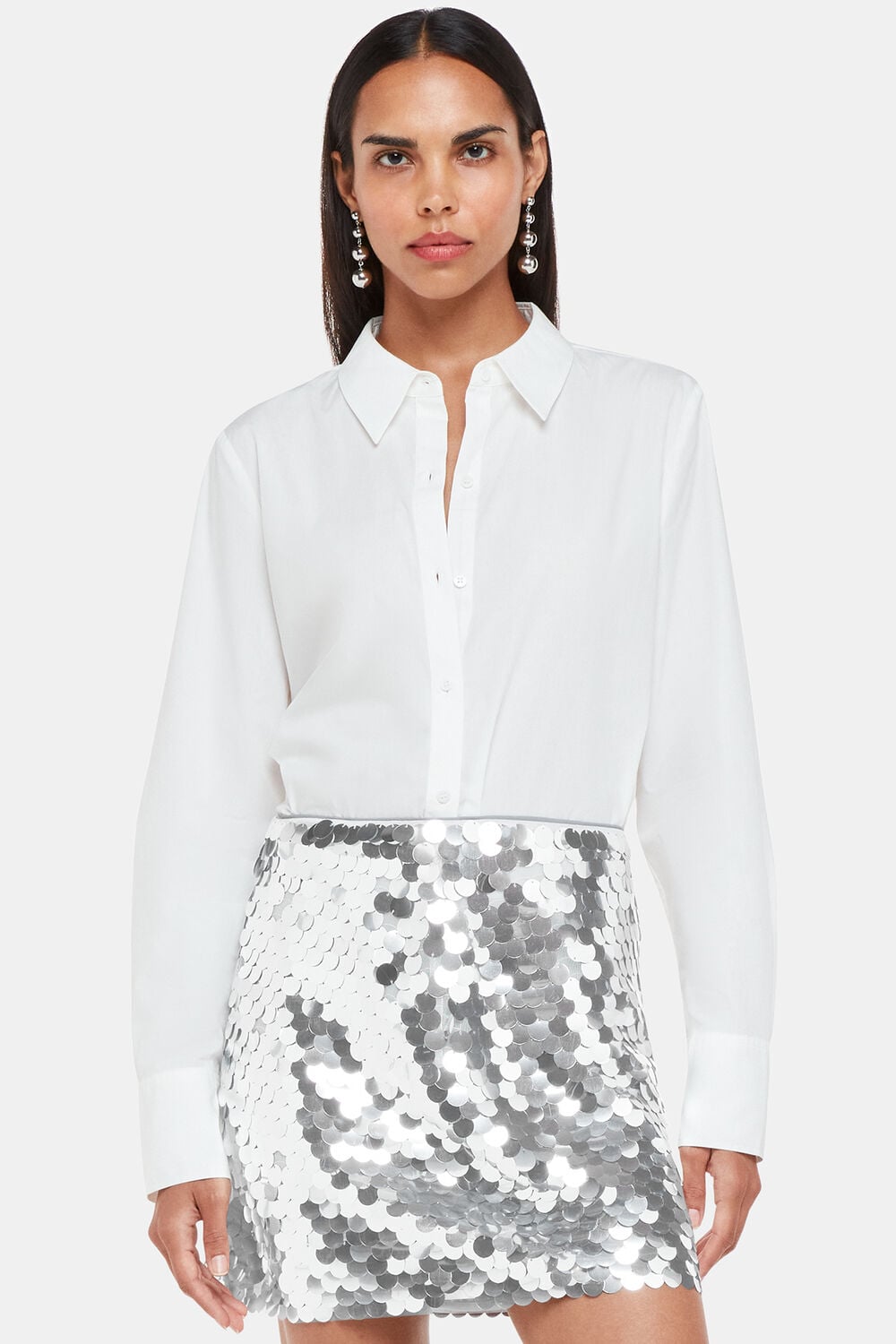 Silver Sequin Disc Mini Skirt