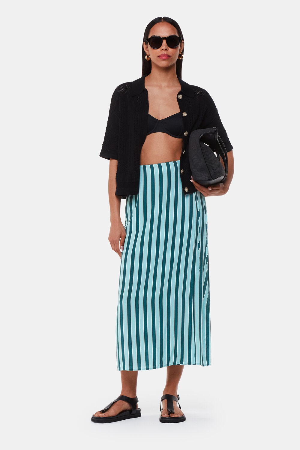 Teal Emily Tonal Stripe Midi Skirt